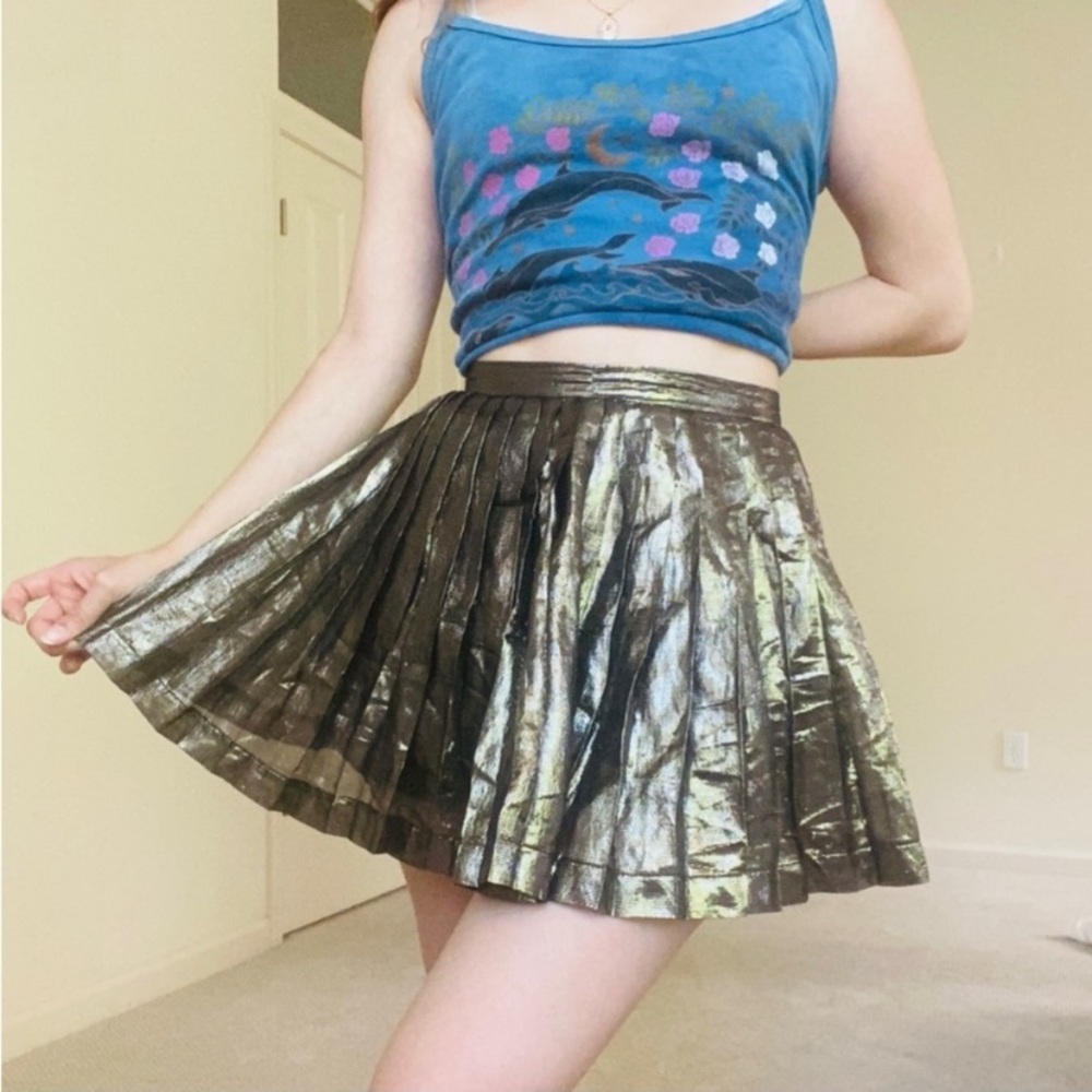 Bebe Gold Metallic Pleated Mini Skirt SZ XS
